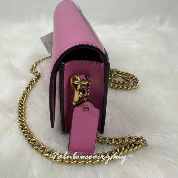 Coach Evie Long Wallet With Chain Crossbody In Leather/Brass/Fuchsia CW586 NWT - Picture 4 of 8
